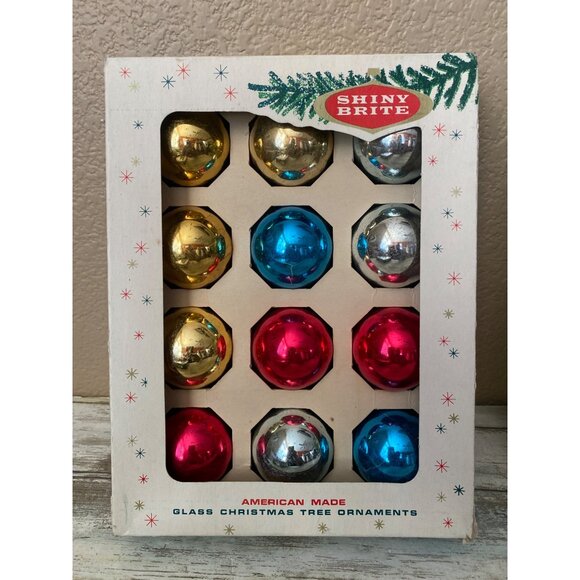 Vintage Shiny Brite Glass Ornaments – Eckardt & Sons USA Set of 36 in Boxes - Picture 2 of 16